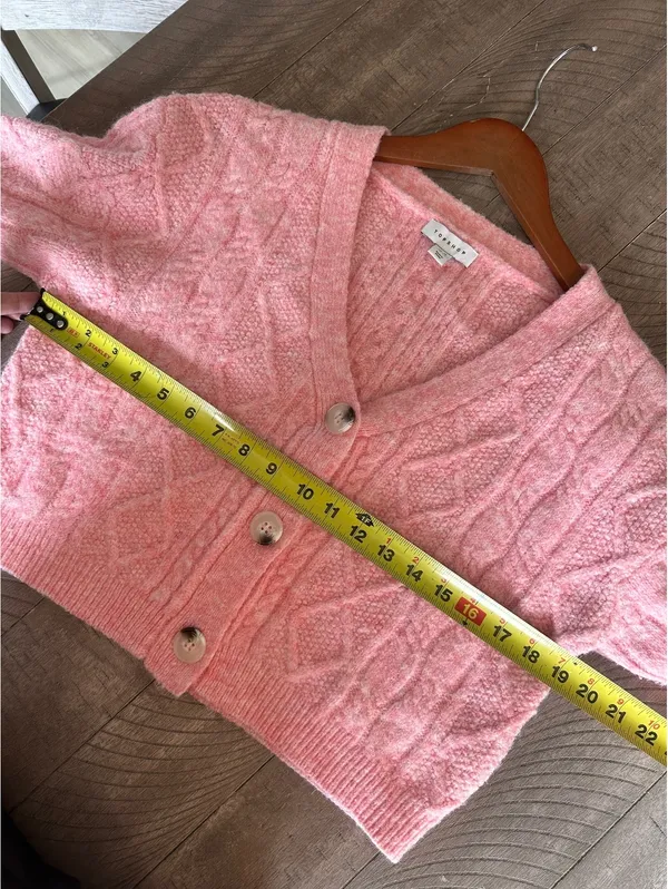 Topshop Wool Blend Cable Knit Crop Button Front Cardigan Pink Women’s XS - Image 9