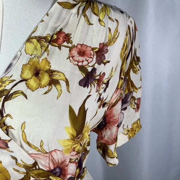 Anthropologie Tiny Floral Wrap Maxi Dress Ivory Multi Color‎ Womens Medium Boho - Image 3
