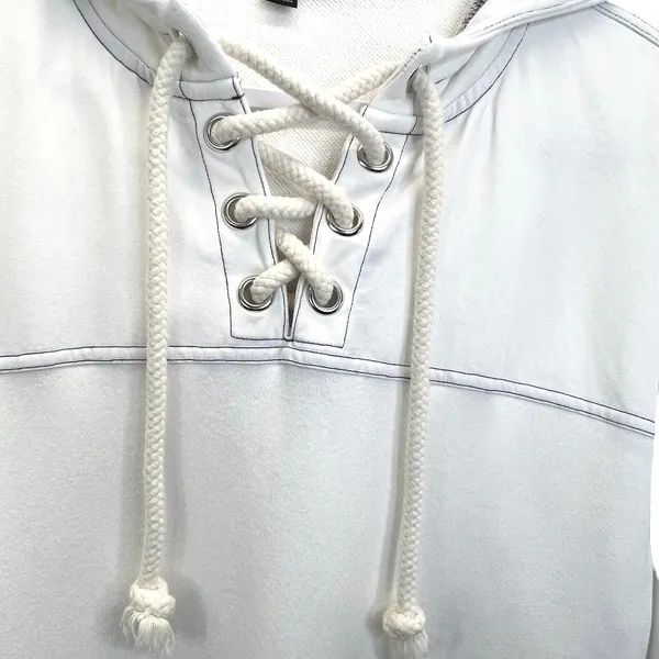 J.Crew Lace Up Hoodie Sweatshirt White Oversized Pocket Womens XS‎ - Image 3
