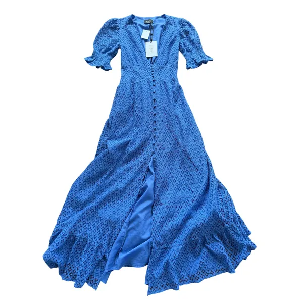 NWT Vici Cerulean Blue Lace Button Front Short Sleeve Midi Dress Cottage Whimsy - Image 2