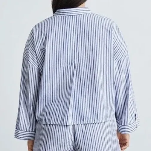 New Everlane 100% Cotton The Woven PJ Button Down Top Blue Stripe Size XL - Image 2