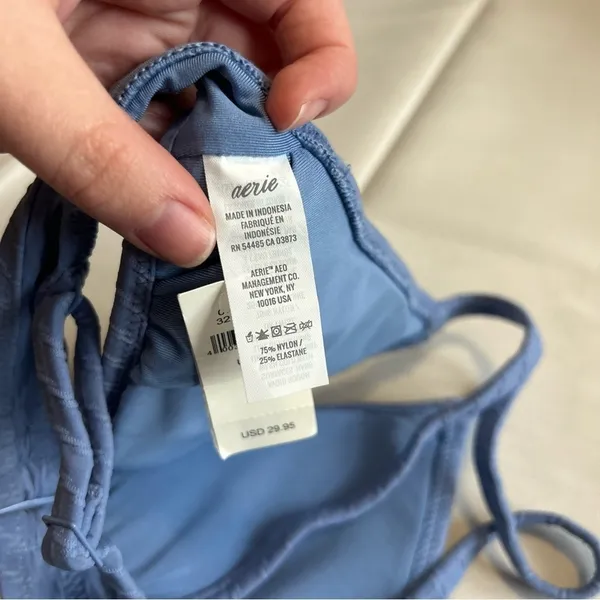NWT Aerie Blue Textured Ribbed Triangle Padded Bikini Top Size XS - Image 4