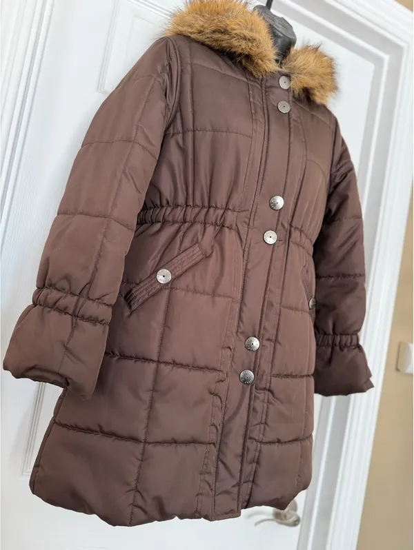 KC Collections brown puffer coat with faux fur hood - Image 5