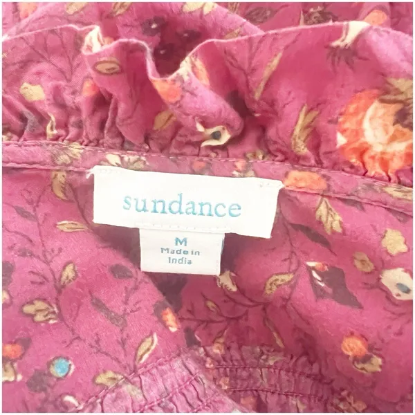 Sundance Women’s Floral Button Front Blouse Prairie Style High Collar Berry Med - Image 11