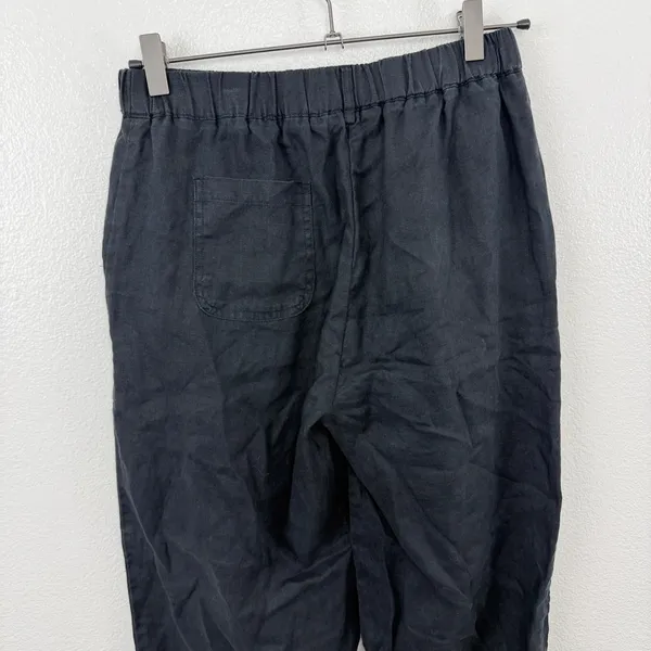 Quince Pants Womens Small Black Linen Elastic Waist Tapered Leg Casual Relaxed - Image 6