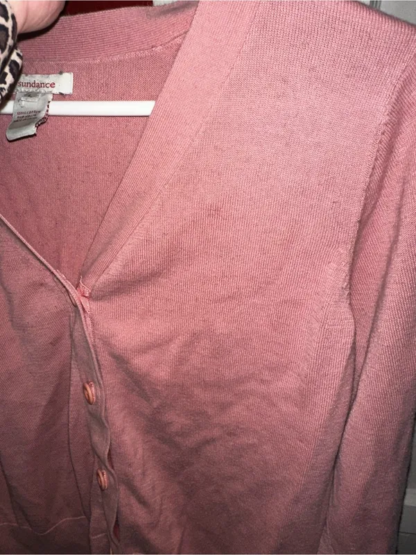 Sundance Mauve Pink Knit V-Neck Button-Down Cardigan Sweater Cottagecore Boho - Image 4
