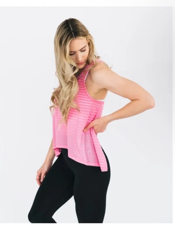 ZYIA Active Pink Nimbus Split Back Tank Top Striped Racerback Gym Workout NEW Lg - Image 15