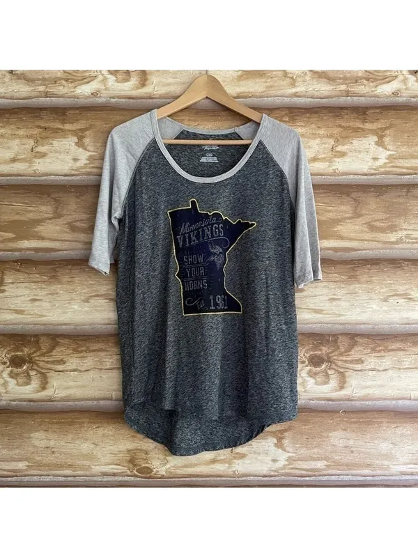 Minnesota Vikings “Show Your Horns” raglan sleeve ringer tee size large - Image 11