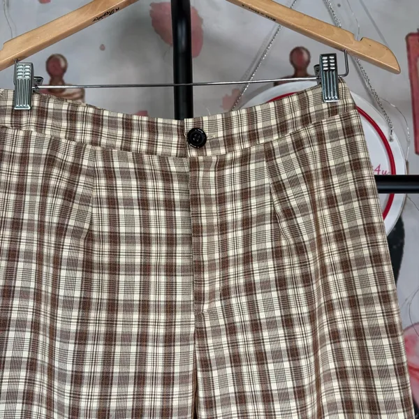SHEIN Beige Plaid Wide-Leg Pants Sz M - Image 2