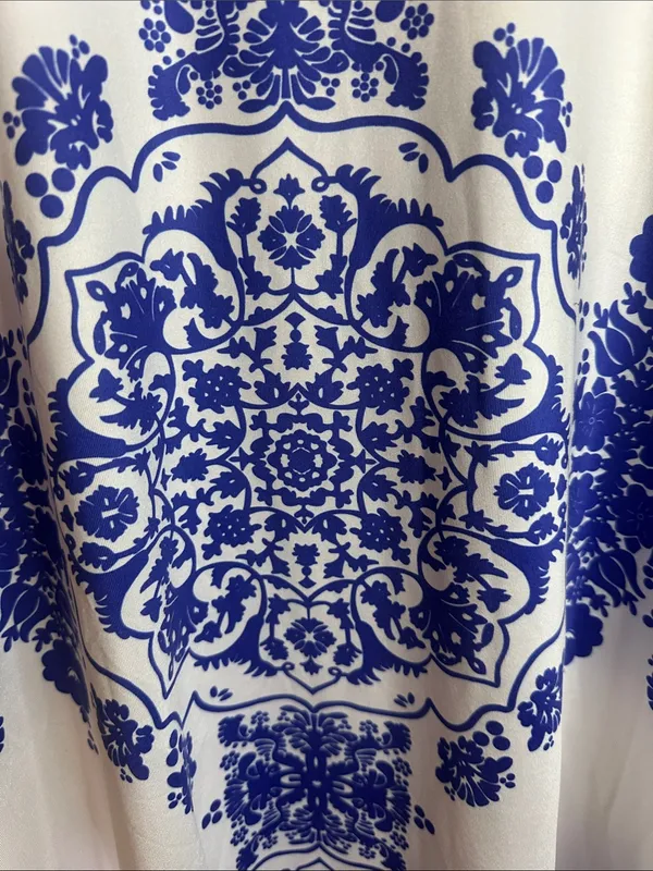 White Long-Sleeve Porcelain Style Baroque & Mandala Printed Tunic Dress - Image 5