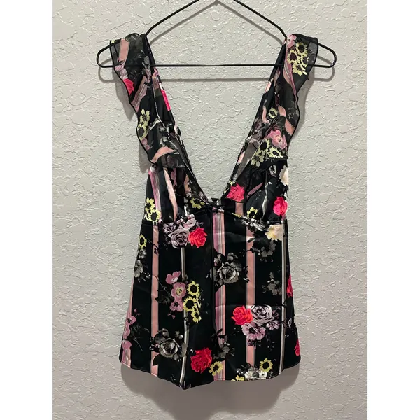Victoria's Secret Ruffle Babydoll Satin Floral Top Sz S y2k - Image 2
