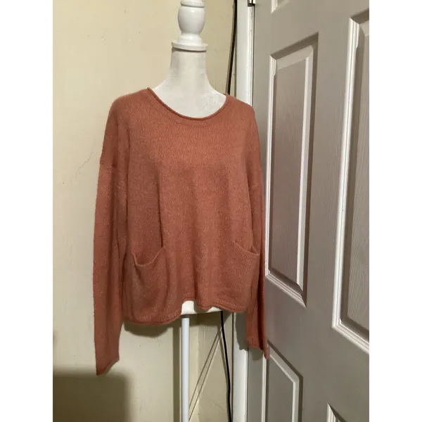 Madewell Pink Orange Knit Chelsea Pocket Pullover Alpaca Blend Sweater Size L - Image 2