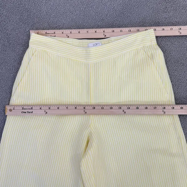Loft Striped Linen Blend Wide Leg Crop Pants‎ Yellow White Small Lined Preppy - Image 13