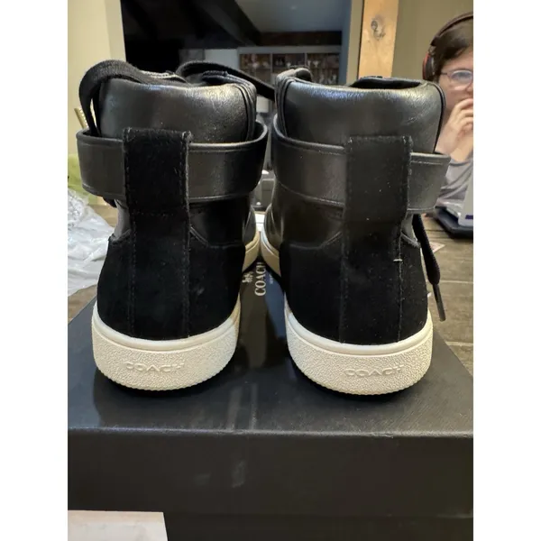 Coach‎ Q9125 C213 Black Leather Suede High Top Sneakers Shoes size 9.5 - Image 6