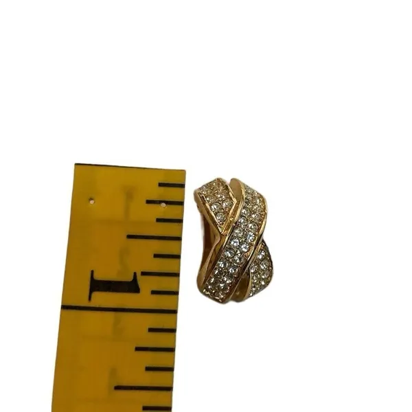 Vintage Christian Dior signed single earring multiple rhinestones X shaped earri - Image 3