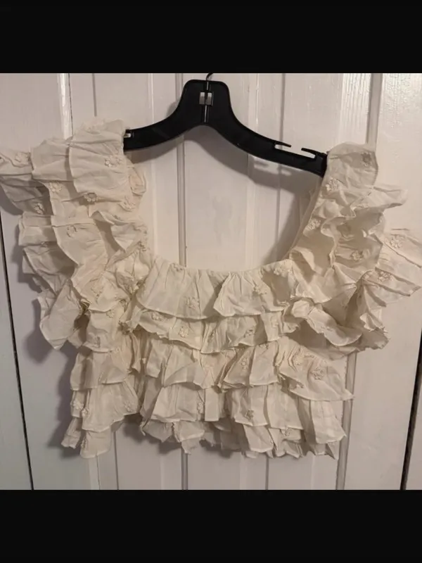 Farm Rio White Ruffled Crop Top XS - Image 2