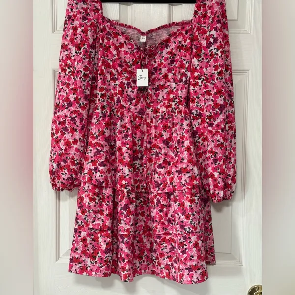 Zexxxy Women's Floral Pink Long Sleeves Ruffle Dress Size XL NWT - Image 3