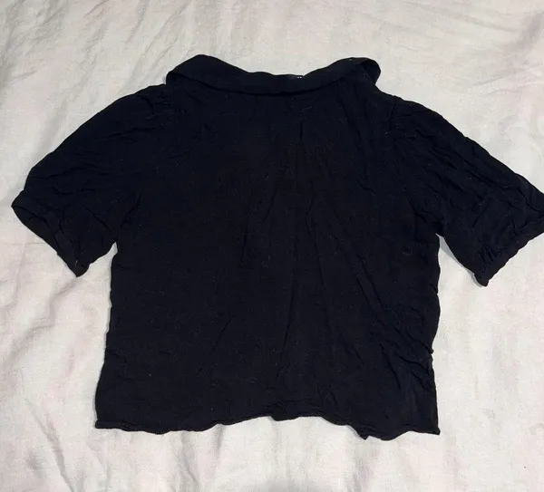 ZARA Short Sleeve Button Down Top Collar Black Size Extra Small Good Condition - Image 2