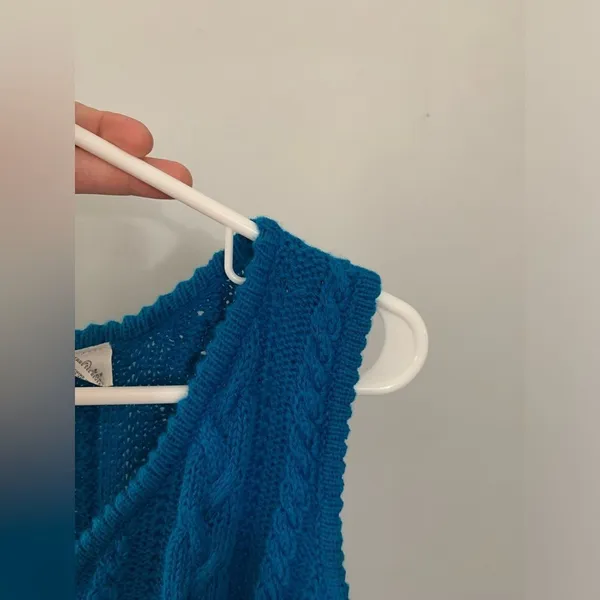 VTG Knit V-neck Sweater Tank Top Hippie Boho Sleeveless Top Blue Size S - Image 5