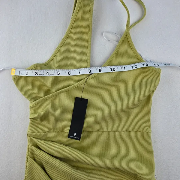 Lulus NWT Chartreuse Green One Shoulder Ribbed Ruched Midi Dress LD5016 Womens L - Image 7