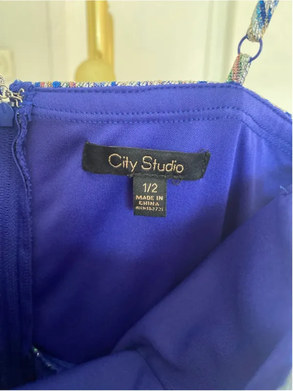 Macy's City Studio Sparkle Tiered Party Mini Dress Royal Blue Silver Shimmer 1/2 Event‎ - Image 5