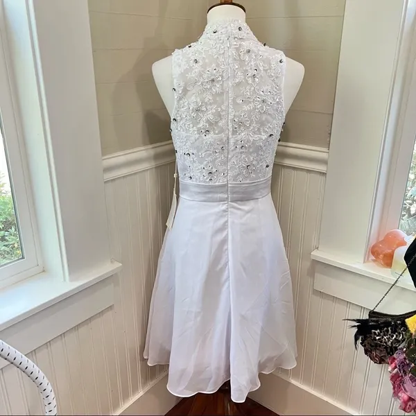 NWT TS Couture White Rhinestone Chiffon Formal Dress Size 8 - Image 9