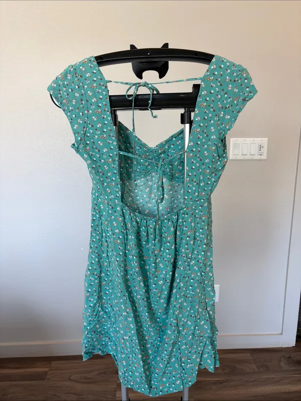Aeropostale Teal Mini Dress with Tiny Floral Print - Image 3