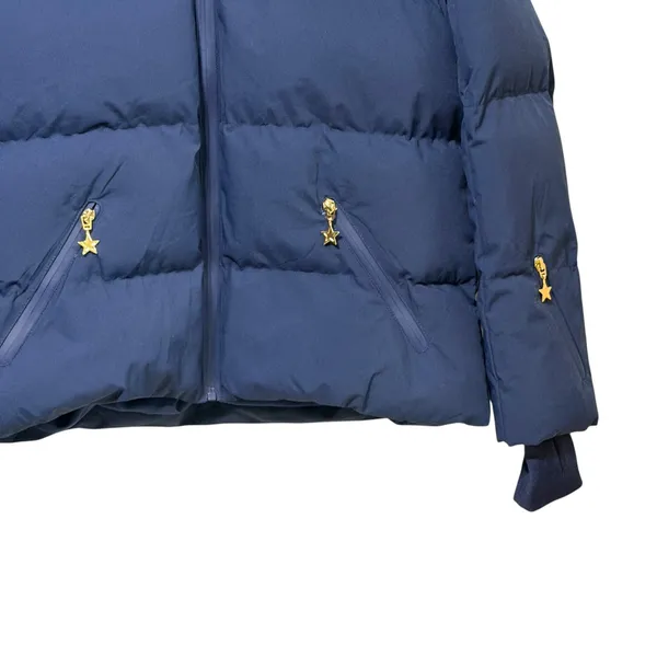 Meet Me There Womens Navy Blue Star Puffer Ski Jacket Hooded Size S/M NEW - Image 4