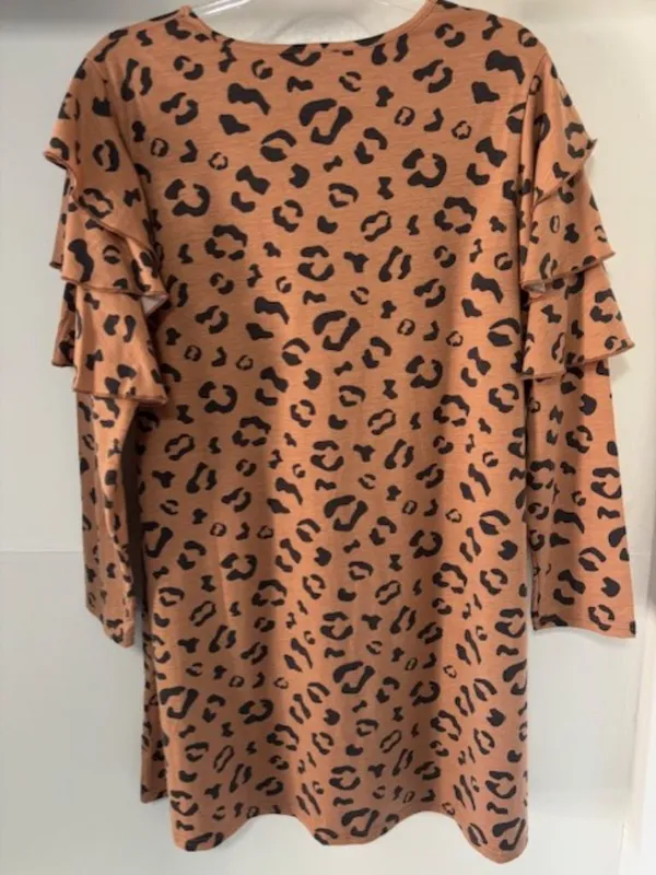 Simply Southern L Leopard Ruffle Tier Sleeve Dress Black Tan Everyday Statement - Image 2