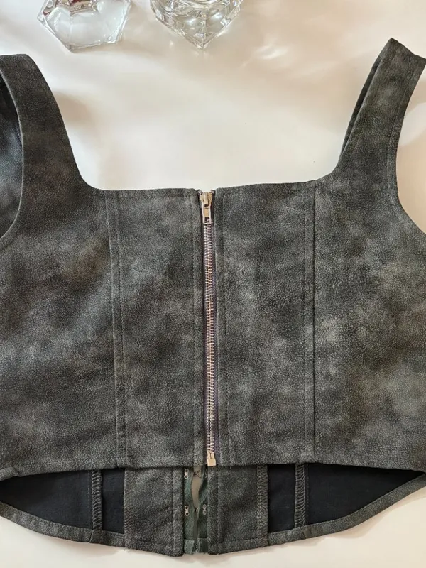 Bailey Rose gray faux/vegan leather cropped corset going out top women's medium - Image 3