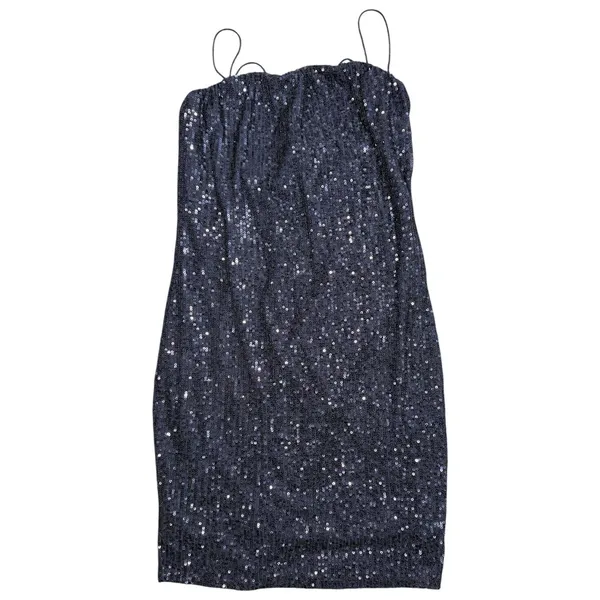 Misty Rose Sequin Mini Dress Womens Navy Blue Open Back Lace Up Sparkly Glam - Image 3