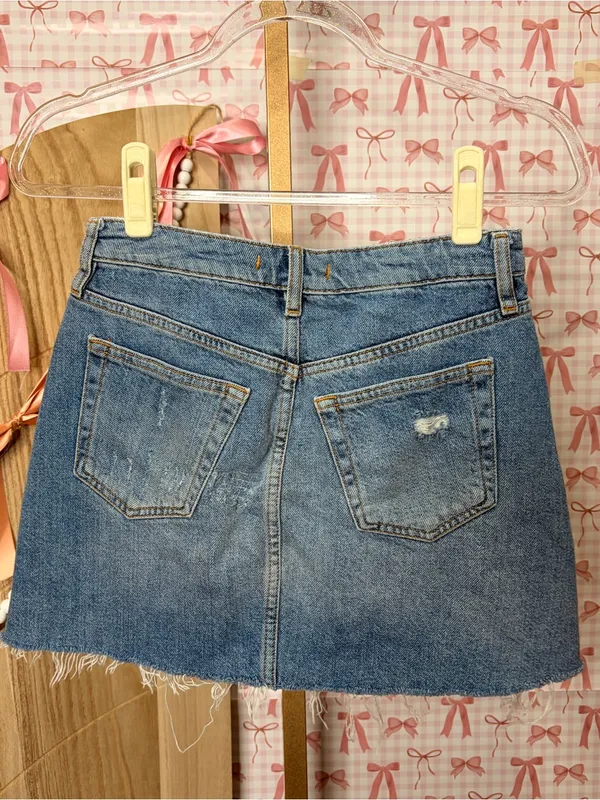 We The Free Blue Denim Distressed Button-Front Mini Skirt Coastal Cowgirl 26 - Image 3