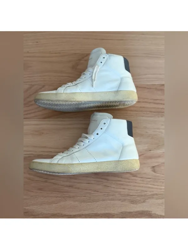 Saint Laurent White Leather High-Top Sneakers with Cream Sole - Image 6