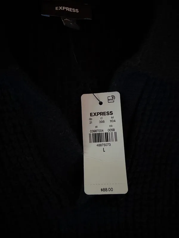 Express Black Waffle Knit Collared Sweater Size L NWT - Image 4