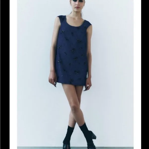 Zara Woman’s Navy Dress Sequin Detail size Medium - Image 2