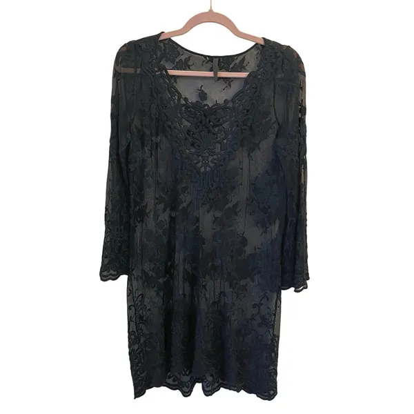 XCVI Sheer Mesh Lace Tunic Top‎ Dress XS Bell Sleeves Dark Romantic Whimsigoth - Image 5