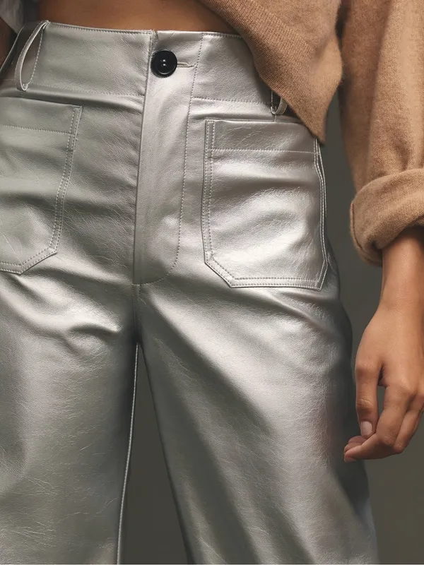Anthropologie Maeve Women’s The Colette Silver Metallic Wide Leg Pants Size 30 P - Image 3