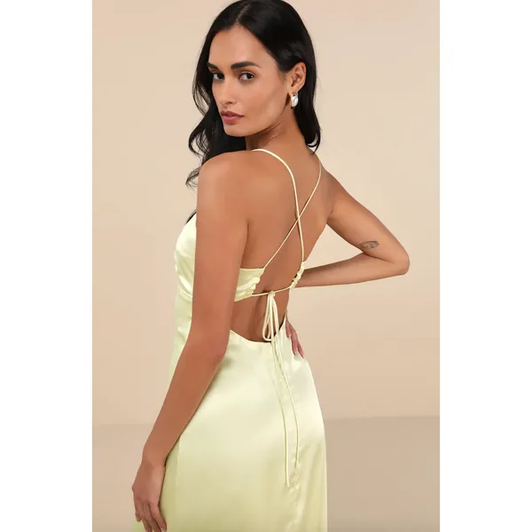 Lulus Stunning Example Light Yellow Satin Backless Maxi Dress Formal Small NWT - Image 3