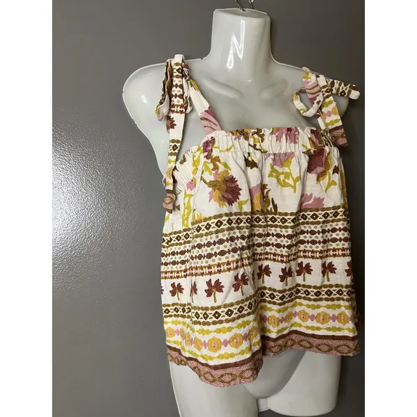 Good Luck Gem Tank Top Womens Medium White Floral Tie Strap Boho Cami Summer - Image 2
