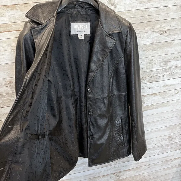 Vtg Wilsons Leather Maxima Womens M Jacket Black Leather Fitted 3 Button Y2K EUC - Image 4