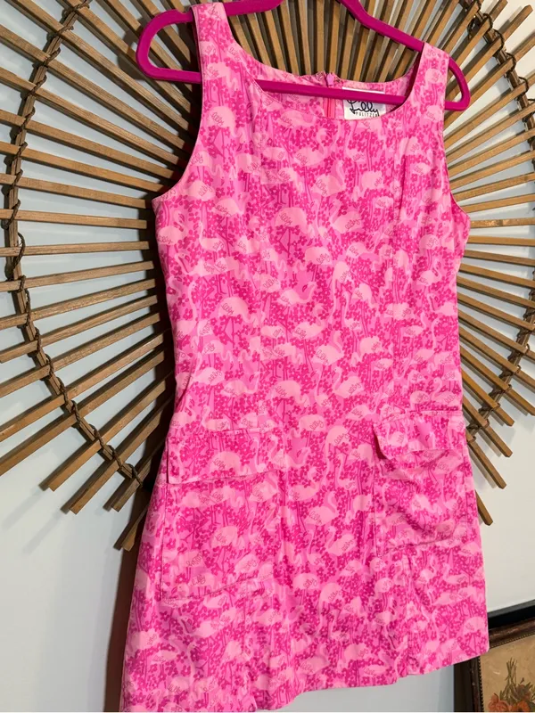 Vintage Lilly Pulitzer White Tag Pink Flamingo Dot Print Logo Mini Dress H2F - Image 5