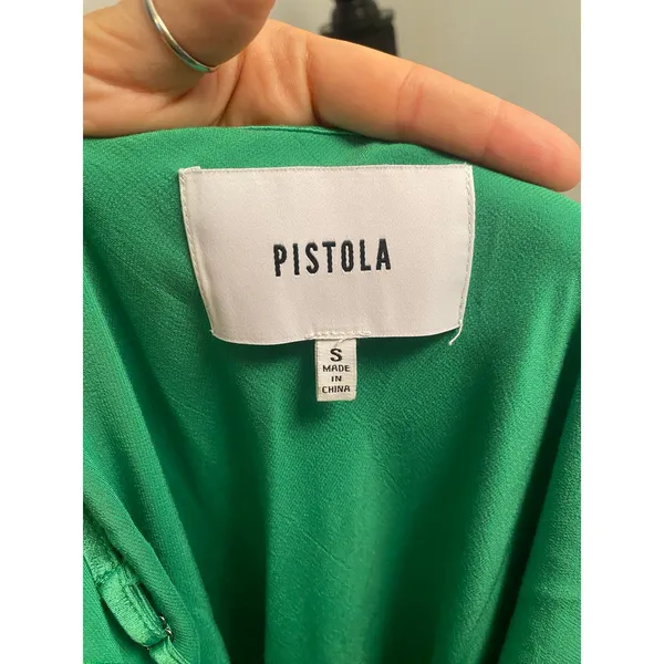 Pistola Mari Midi Maxi Slip Dress Fern Green Square Neck Satin Feel Slit Formal - Image 6