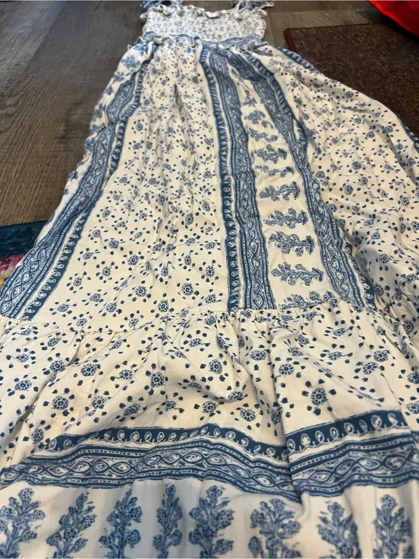 Zara blue and white printed midi dress - Image 8