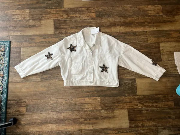 POL White Jean Jacket with Star Accents NWT - Image 2