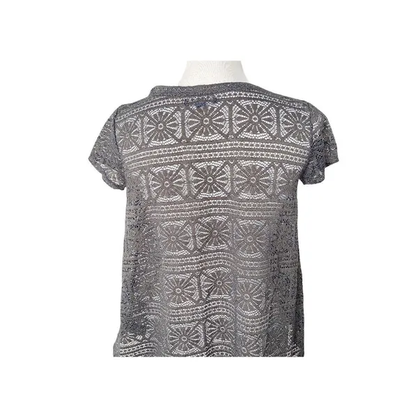 American Eagle Crochet Sheer See Though Top Size S Gray BOHO Lace Short Sleeve - Image 8