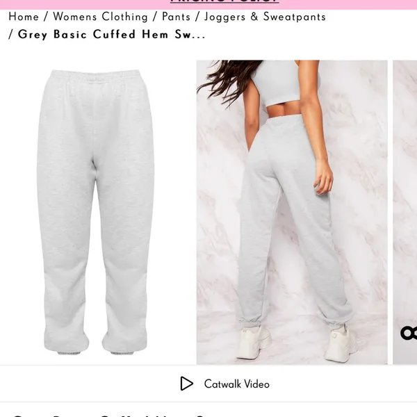 Pretty Little Thing New Grey Basic Cuffed‎ Hem Sweatpants - Image 3
