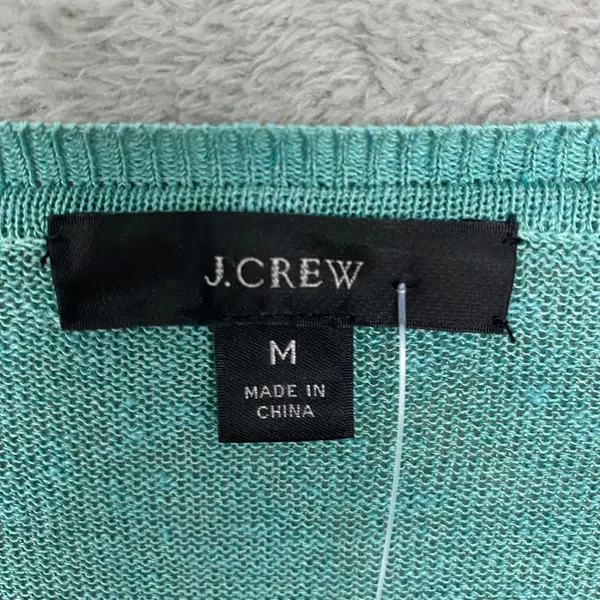 J‎ Crew Sweater Womens Medium Green Button V Neck Linen Blend Top Casual Coastal - Image 2