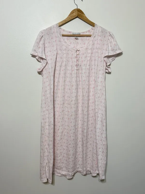 Miss Elaine Floral Nightgown Size XL White Pink Lace Vintage Y2K - Image 2