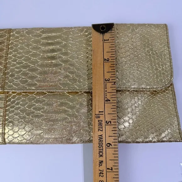 Jessica McClintock Gold Snake Embossed Metallic Clutch‎ Evening Bag - Image 5
