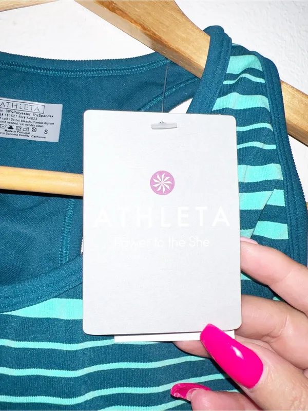 Athleta Neon Stripe Teal Racerback Active Fitted Tank Top - Image 5